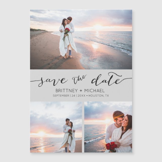Collage de fotos escrito a mano Grey Save the Date (Anverso)