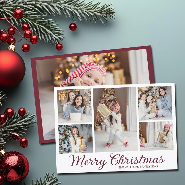 Collage de fotos familiares de Navidad en burgundy (Subido por el creador)