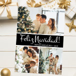 Collage de fotos Feliz Navidad<br><div class="desc">Esta fabulosa tarjeta de 3 fotos navideña con "¡Feliz Navidad!" en un alfabeto moderno y su nombre familiar y año con un tipográfico tipográfico tradicional, totalmente nuevo y fresco, tanto en blanco como en negro, con una espalda que coincide, es perfecta para enviarlo a tu familia y amigos. ¡A todos...</div>
