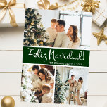 Collage de fotos Feliz Navidad<br><div class="desc">Esta fabulosa tarjeta de 3 fotos navideña con "¡Feliz Navidad!" en un alfabeto moderno y su nombre familiar y año con un tipográfico tipográfico tradicional y nítido tipo de letra, ambos en blanco sobre verde oscuro y con una espalda que coincide, es perfecta para enviarlos a su familia y amigos....</div>
