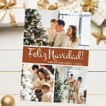 Collage de fotos Feliz Navidad<br><div class="desc">Esta fabulosa tarjeta de 3 fotos navideña con "¡Feliz Navidad!" en un alfabeto moderno y su nombre familiar y año en un fresco y fresco tipo de letra tradicional, ambos en blanco en terracota con una espalda que coincide, es perfecta para enviarlos a su familia y amigos. ¡A todos les...</div>