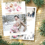 Collage de fotos Feliz Navidad blanco rosa oro boh<br><div class="desc">Collage de fotos Merry Christmas colores pastel blanco y rosa Navidades de oro baubles y copos de nieve tarjeta de vacaciones, 3 imagen horizontal y 2 cuadrado con texto de saludo personalizado plantilla editable invitación descarga digital instantánea, color de agua rosa oro baubles copos de nieve tarjetas de fotos de...</div>