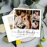 Collage de fotos mínimo amor y agradecimiento Boda<br><div class="desc">Elegante Simle Minimalista "Amor y gracias" Script 3 Collage de fotos personalizado Boda personalizado Tarjeta de agradecimiento. Elegante plantilla de tarjeta de agradecimiento boda con tres (3) fotos en la parte delantera (collage de fotos de la cuadrícula) y una foto en la parte posterior. Con el texto "Amor y gracias"...</div>