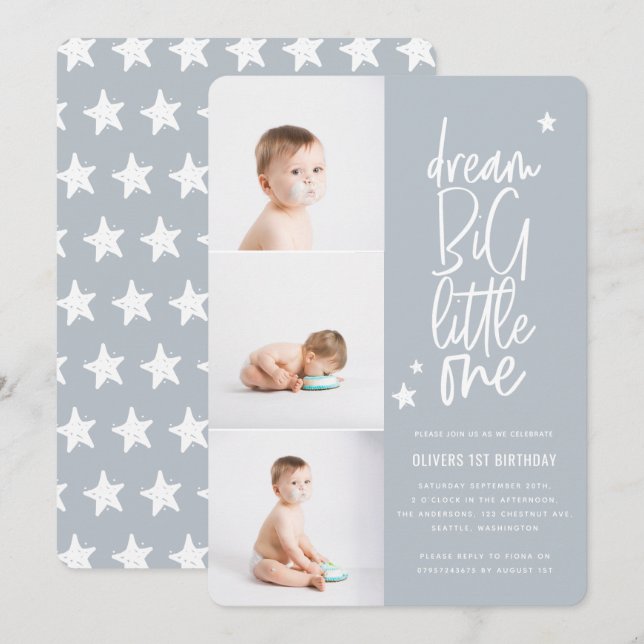 Collage de fotos moderno estrella azul de primer c (Anverso / Reverso)