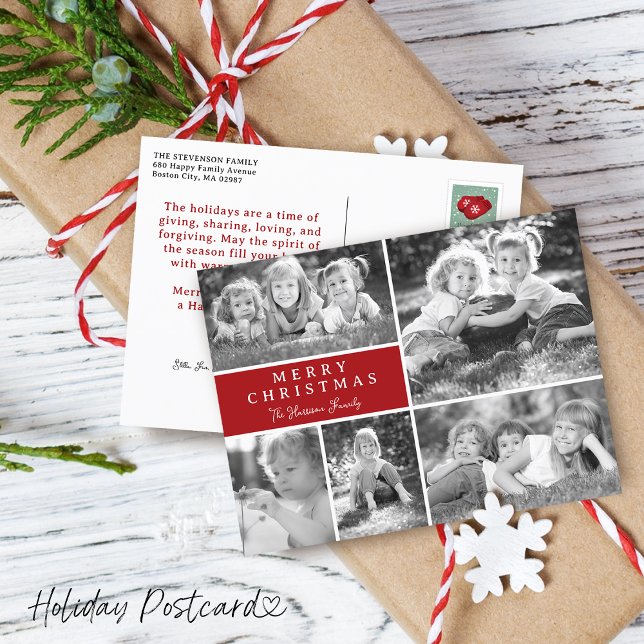 Collage de fotos moderno Feliz Navidad (Modern Photo Collage Merry Christmas Holiday Postcard)