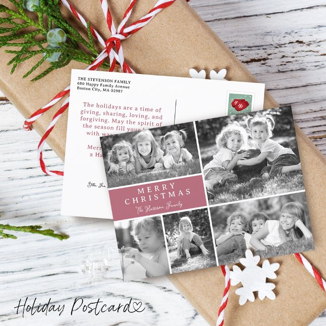 Collage de fotos moderno Feliz Navidad (Modern Photo Collage Merry Christmas Holiday Postcard)