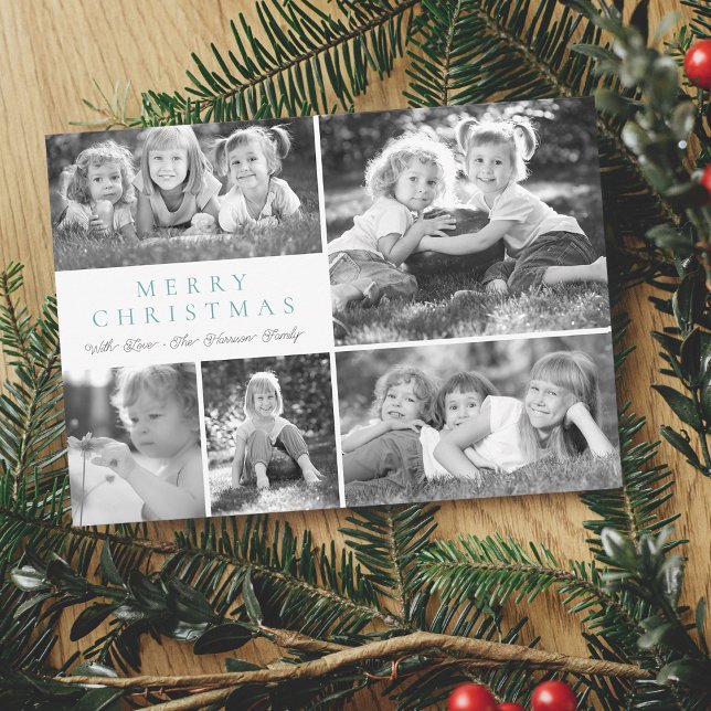 Collage de fotos moderno Feliz Navidad Fiesta (Modern Photo Collage Merry Christmas Flat Holiday Card)