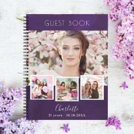 Collage de fotos moradas de cumpleaños del libro d