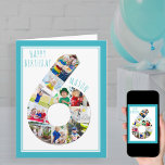 Collage de fotos número 6 Tarjeta de cumpleaños nú<br><div class="desc">Tarjeta fotográfica única y personalizada de sexto cumpleaños para un niño pequeño. La plantilla de fotos está configurada para que añadas tus fotos favoritas a este collage de fotos número 6 más una foto especial extra dentro. También puede añadir su nombre al frente y personalizar el saludo de cumpleaños dentro....</div>