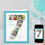 Collage de fotos número 7 Tarjeta de cumpleaños de<br><div class="desc">Tarjeta fotográfica única y personalizada de séptimo cumpleaños para un niño. La plantilla de fotos está configurada para que añadas tus fotos favoritas a este collage de fotos número 7 más una foto especial extra dentro. También puede añadir su nombre al frente y personalizar el saludo de cumpleaños dentro. El...</div>