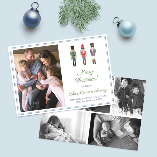 Collage de fotos Nutcracker Feliz Navidad (Retro watercolor wooden Nutcrackers Merry Christmas photo holidays cards)