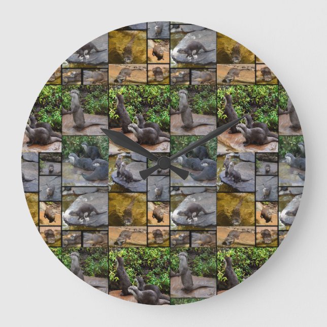 Collage de fotos Otter, Reloj de pared redonda gra (Anverso)
