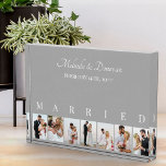 Collage de fotos personalizado Gris 7 Boda de imág<br><div class="desc">Elegante bloque de fotos, personalizado con tus fotos bodas. Un diseño elegante en una paleta de colores neutros de gris y blanco, perfecto para regalos recién casados y regalos de aniversario. La plantilla de fotos está configurada para que agregue 7 de sus imágenes favoritas que se muestran en formato retrato...</div>