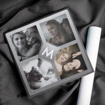 Collage de fotos personalizado Monograma Plata per