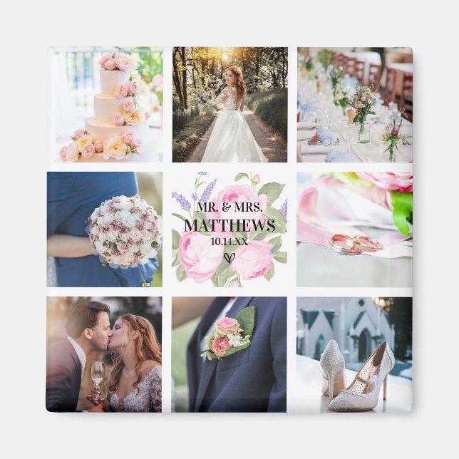 Collage de fotos Rosa Rosa Rosa Imán Favor de Boda (Frente)