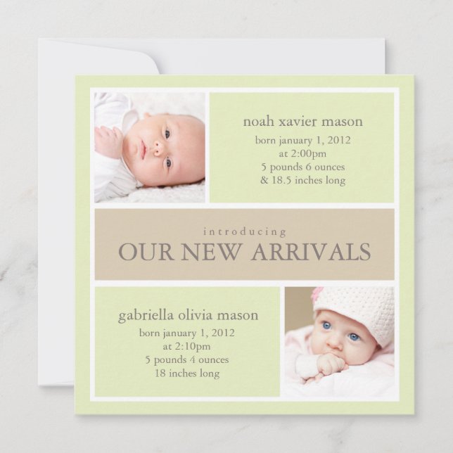 Collage de gemelos cuadrados | Anuncio de nacimien (Anverso)