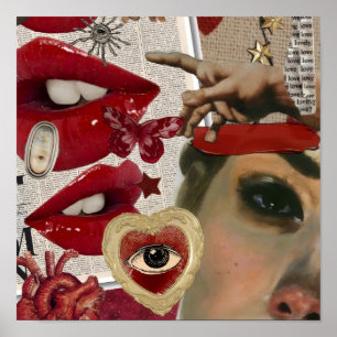 Collage de Labios Rojos Impresión de Corazón de