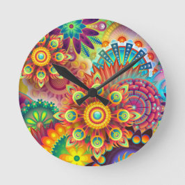 Collage de Mandala Floral Reloj de pared psicodéli