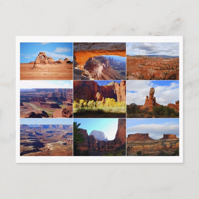 Collage de monumentos de Utah en postal (Anverso)