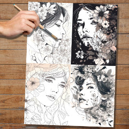 Collage de mujeres de arte de línea 1 papel de des