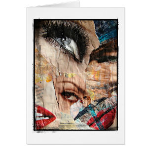 Collage de ojos y labios con borde grunge, para cu
