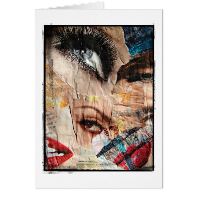 Collage de ojos y labios con borde grunge, para cu (Frente)