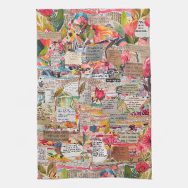 Collage de papel floral Toalla de cocina de medios