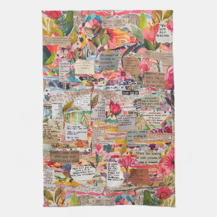 Collage de papel floral Toalla de cocina de medios