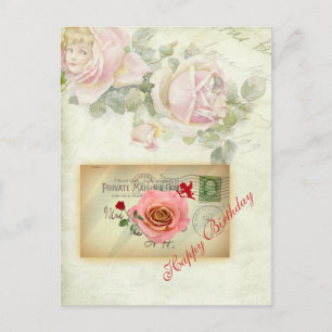 Collage de postales de época rosa y cupido