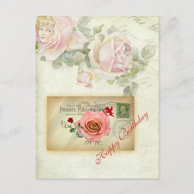 Collage de postales de época rosa y cupido (Anverso)