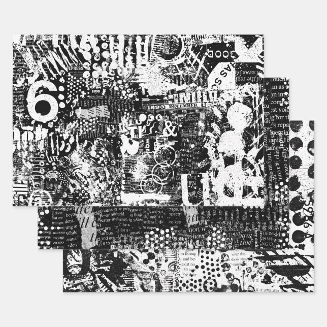 Collage de texto de medios mixtos o papel de desco (Set)