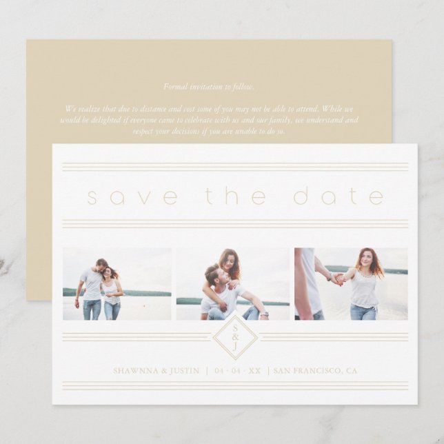 Collage Minimalist 3 Photos Couple Wedding Initial (Anverso / Reverso)