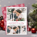 Collage moderno casado y tarjeta navideña de moras<br><div class="desc">Moderna y elegante caligrafía caligrafía blanca y roja 4 Collages de fotos Casados y Feliz Tarjeta de Navidad. Esta tarjeta de navidades mimmalíes festivos recién casados presenta cuatro (4) collage de fotos en la cuadrícula y texto de saludo "Casado y Cereza", que está escrito en un hermoso tipo de letra...</div>