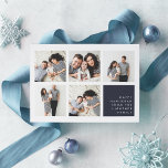 Collage moderno | Tarjeta fotográfica Hanukkah<br><div class="desc">La moderna tarjeta de collage de fotos de Hanukkah presenta cinco fotos cuadradas en un diseño de cuadrícula,  con tu mensaje personal de vacaciones y nombres en blanco sobre azul marino oscuro en la parte inferior derecha. Diseño simple y mínimo de Hanukkah que muestra tus fotos favoritas.</div>