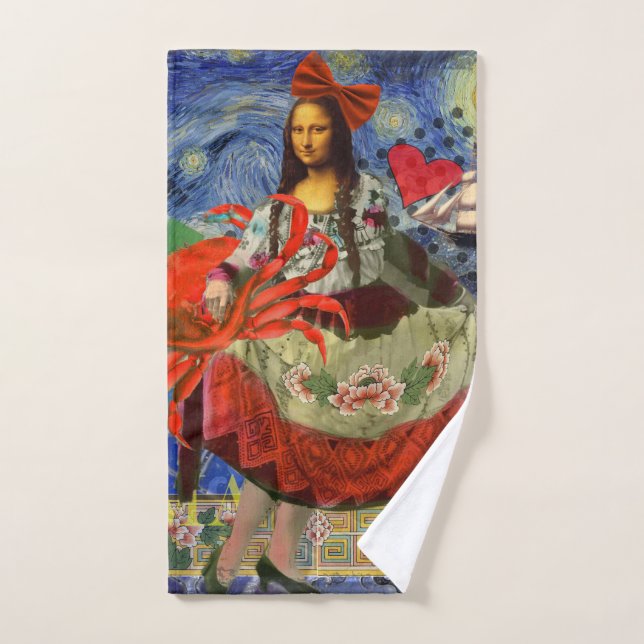 Collage Noche Estrellada de Mona Lisa: Surrealista (Toalla de mano)