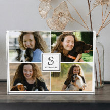 Collage personalizado de 4 fotos con monograma y n