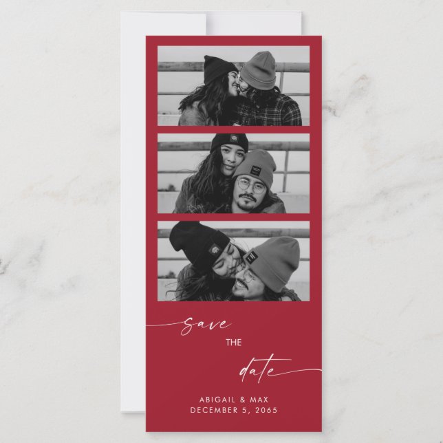 Collage Rojo Foto Boda Larga de Oro Guardar la fec (Anverso)