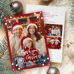 Collage rojo moderno de 5 fotos Feliz Navidad