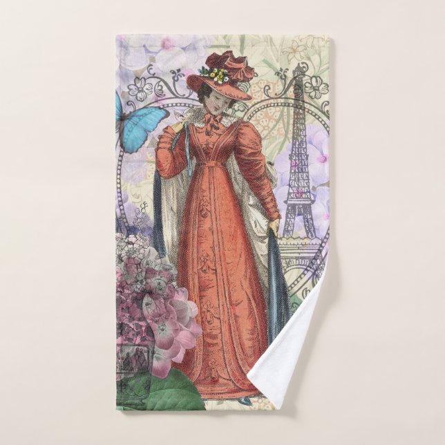 Collage romántico de la Torre Eiffel de París vint (Toalla de mano)