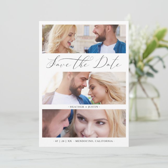 Collage Trendy Script 3 Wedding Engagement Photos (Anverso de pie)