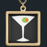 Collar clásico de Martini Movie (negro)<br><div class="desc">Este clásico collar de Martini Movie presenta un fondo negro y la imagen de una silueta blanca de un vaso de martini. En el interior de la copa hay una gloriosa aceituna verde con un pimento naranja. Este es un collar divertido para todos los que desean ser un personaje de...</div>