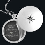 Collar Con Colgante Aniversario de la satén plateada Black Damask<br><div class="desc">Elegante damasco floral negro y satén plateado. Aniversario del boda de Plata</div>