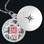 Collar Con Colgante Collage de fotos de Monograma Rojo<br><div class="desc">Collar de cestería de aguijón con tu collage de fotos de Instagram personalizado y personalizado con tu primer monograma. Pulse en Personalizar (It) para cambiar el tipo de letra y el color del monograma y personalizar el diseño. ¡Gran regalo para la familia,  amigos,  padres y abuelos!</div>