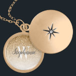Collar Con Colgante Monograma Purpurina de Faux Ombre de Ombre de Oro<br><div class="desc">Este collar de casitas de moda presenta un fondo purpurina oscuro de imitación dorada. Personalizar con el tipo de letra inicial en blanco serif y su nombre en guión de broche de estilo gris oscuro.</div>