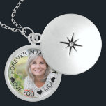 Collar Con Colgante Para siempre en mi corazón foto personalizada<br><div class="desc">Elegante locket de fotos para mantener a un ser querido perdido cerca. La plantilla está configurada para que agregue su propia foto y también puede editar todo el texto si lo desea. El texto se encuentra sobre un puente de frontera semitransparente, encima de su foto. El texto de la muestra...</div>