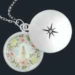 Collar Con Colgante Señora floral de la guirnalda de los rosas rosados<br><div class="desc">Nuestra señora de Fátima con los rosas amarillos y rosados en colores pastel en la guirnalda floral de la primavera</div>