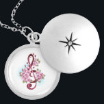 Collar Con Colgante Tejidos musicales notas de colores con flores de S<br><div class="desc">El aroma rosa del trébol con delicadas y detalladas flores japonesas de cerezo rosadas en un fondo blanco pintado con pintura azul claro. Sakura rosa floreciente.</div>