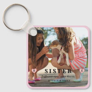Collar de fotos de hermanas - Llavero de corazones