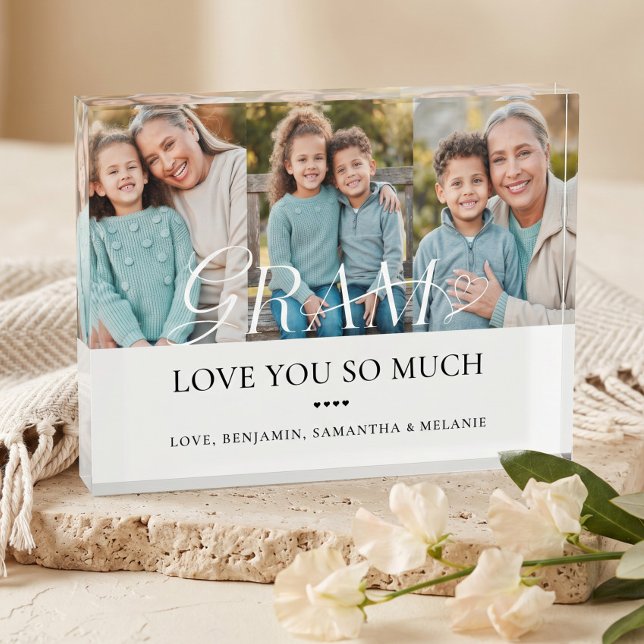 Collar de fotos de nietos para Gram (Love You Grammy Grandkids Photo Collage Keepsake Block)