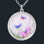 Collar de mariposas voladoras<br><div class="desc">Collar con mariposas de colores de alegría de primavera volando en la naturaleza pintura de color de agua mariposa y collares de flores - Elegir / Añadir tu texto / color favorito - Hacer tu regalo de collar único - Redimensionar y mover o quitar y agregar elementos con herramienta de...</div>